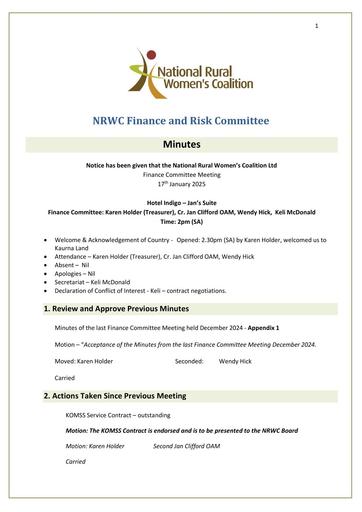 NRWC Finance Committee Meeting January 2025