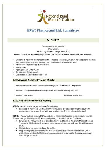 NRWC June 2025 Finance Meeting Minutes