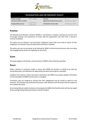 P2 Resignation and Retirement Policy P2 V1Feb23