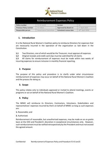 NRWC Reimbursement Expenses Policy F2 V2 Jan25