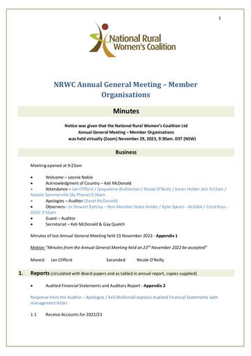 FINAL Minutes AGMMember orgs AGENDA 29 November 2023