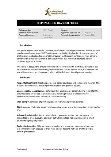 P3 Responsible Behaviour Policy P3 V1 Aug24