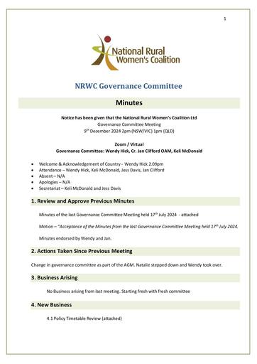 Governance Meeting 9th December 2024