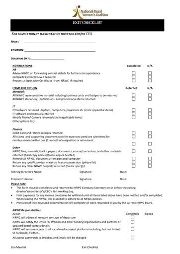 NRWC Director Exit Checklist