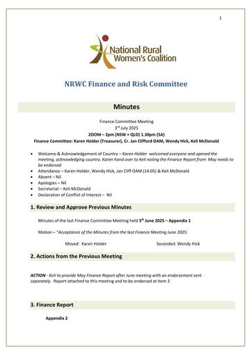 NRWC Finance Meeting Minutes 3rd July 2025