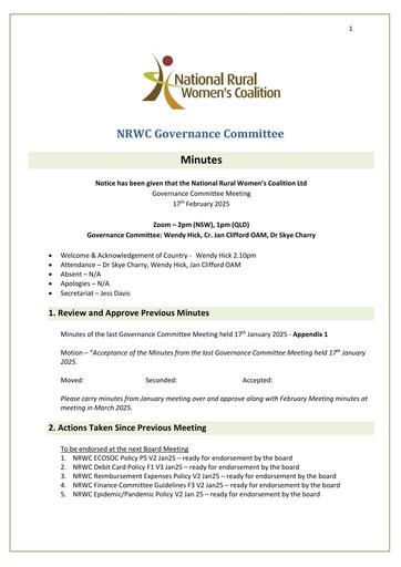 NRWC Governance Meeting February 2025