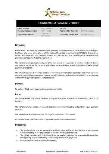 NRWC F6 Honorarium Payments Policy V2 March26