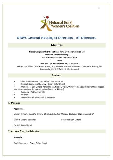 Directors Meeting Minutes 09 09 2024 Updated