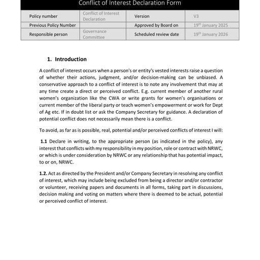NRWC Conflict of Interest Declaration Form