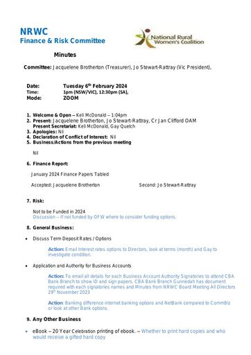 Minutes Finance Committee  Tuesday 6th Feb 2024