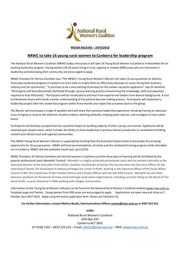 Young Rural Women's Muster   Media Release FINAL