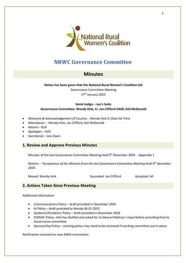 NRWC Governance Meeting January 2025