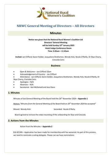 NRWC Board Meeting January 2025