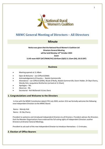 MINUTES General Meeting of Directors 14 October 2024