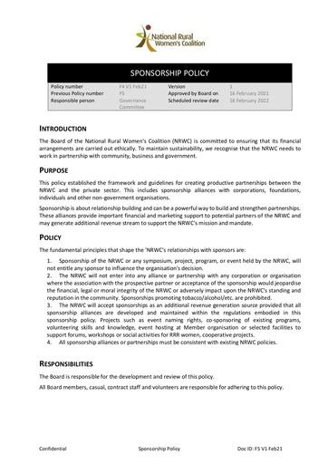 F5 Sponsorship Policy F5 V1 Feb21