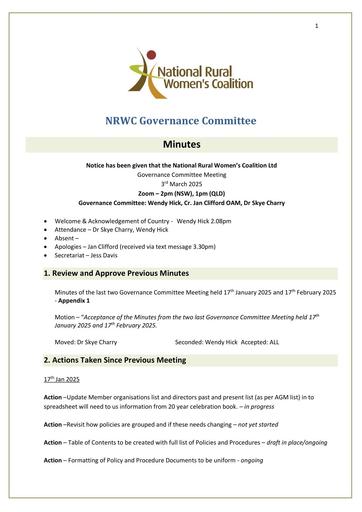 NRWC Governance Meeting March 2025
