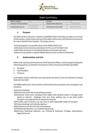 NRWC Debit Card Policy F1 V3 Jan25