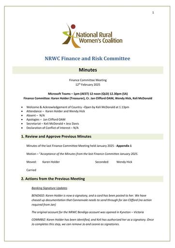 NRWC Finance Meeting Minutes January 2025