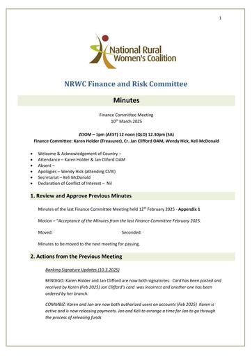 NRWC Finance Meeting Minutes 10th March 2025