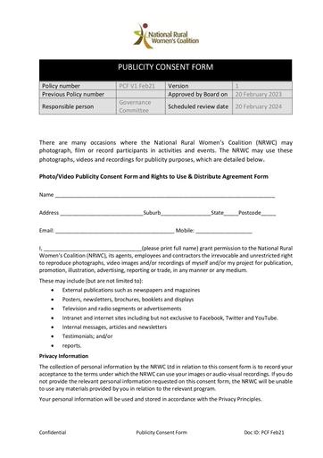 Publicity Consent Form Feb23