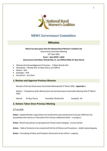 NRWC Governance Committee Minutes 14th April 2025