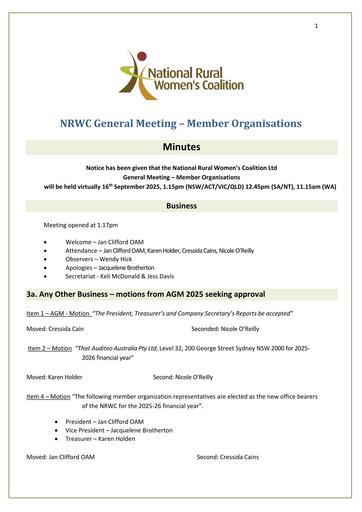 NRWC General Meeting Member Organisations 16.09.2025