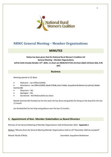 MINUTES General Meeting of Member Organisations 14th October 2024